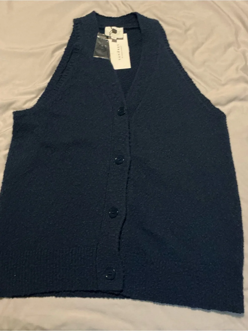 sundays Navy Knit Button-Front Vest